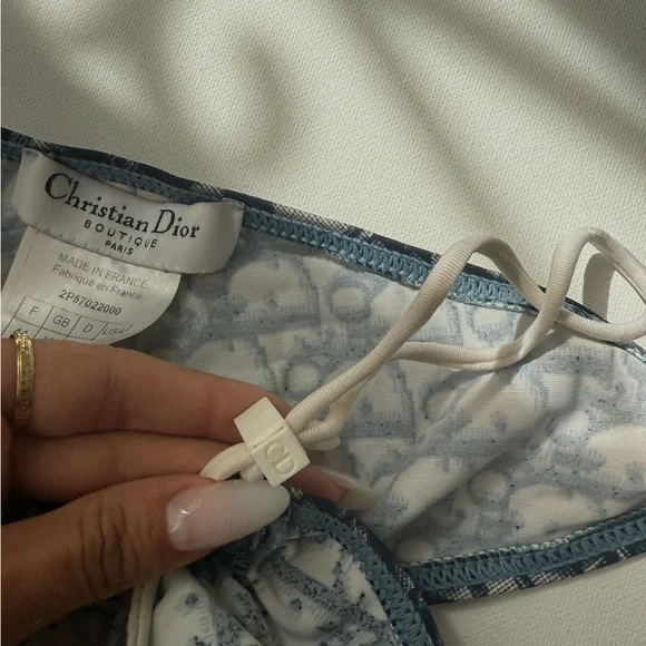 Authentic Christian Dior Navy Logo String Bikini Set – Size 12 - Picture 6 of 6